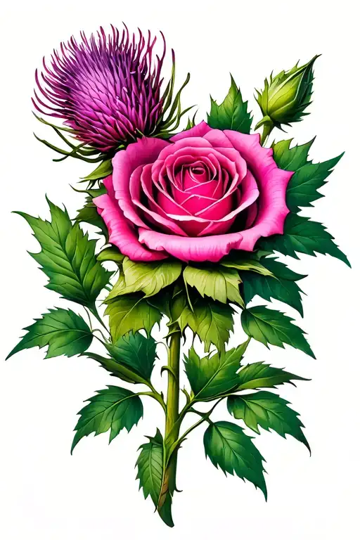 sward scottish thistle rose intertwined tattoo design idea