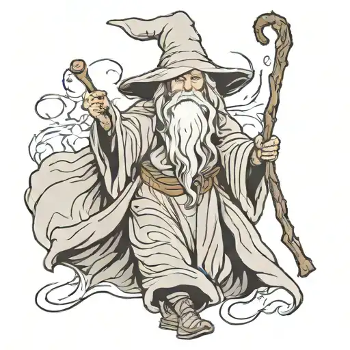 gandalf the grey walking holding his stick high tattoo design idea