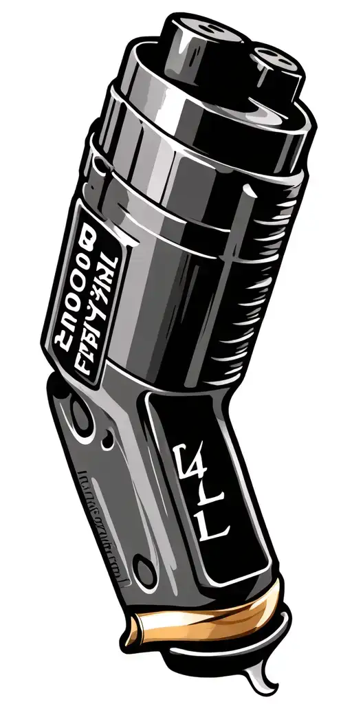 Pistol bullet that flies, pistol glock, text saying B4L with gangster font, dices tattoo design idea