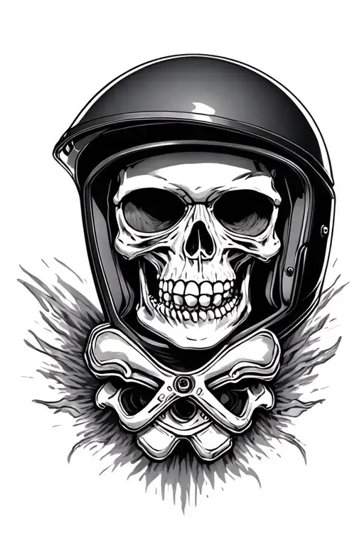 Skeleton skull with motorcycle helmet tattoo design idea