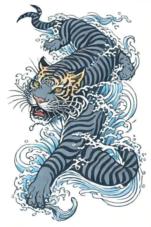 water tiger surrounded tattoo design idea