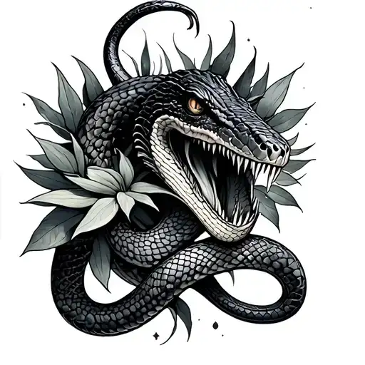 snake monster system plantes tattoo design idea