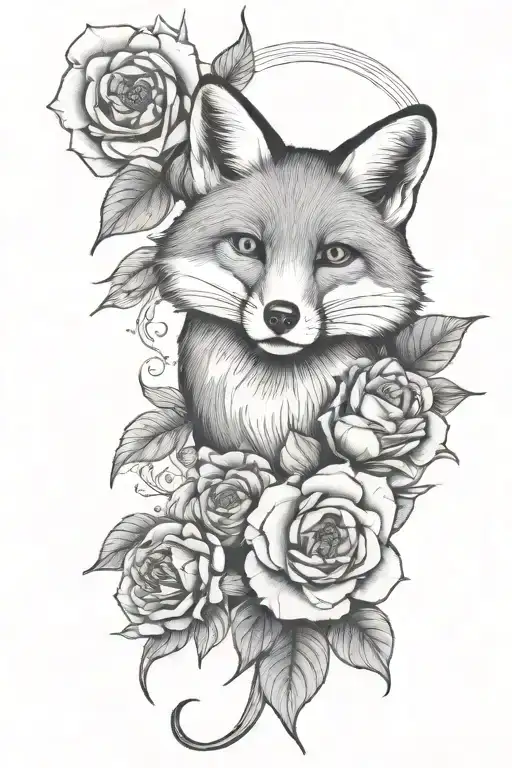 Fox and Camellia flower tattoo design idea