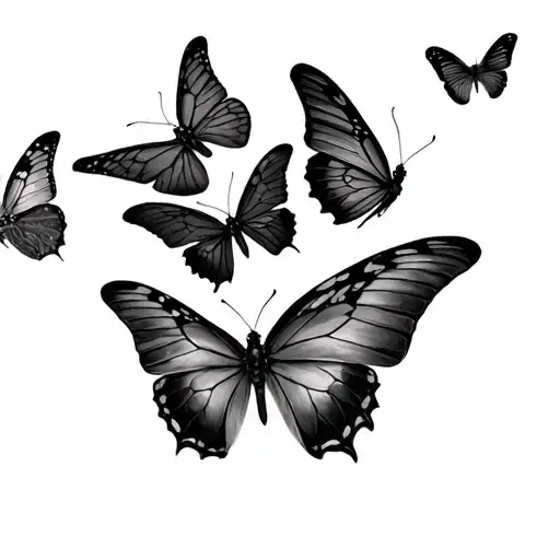 5 butterflies on ribs tattoo design idea