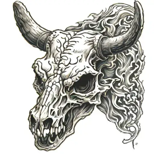 Bull Skull engulfed in flames tattoo design idea