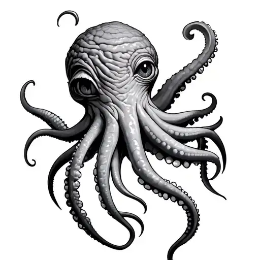 wrinkled pale coral colored giant squid with one eye  tattoo design idea