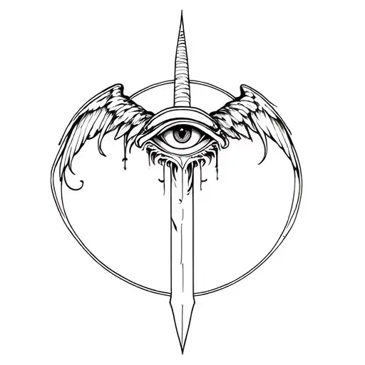 gemini,angel,horns,thirdeye, knives tattoo design idea