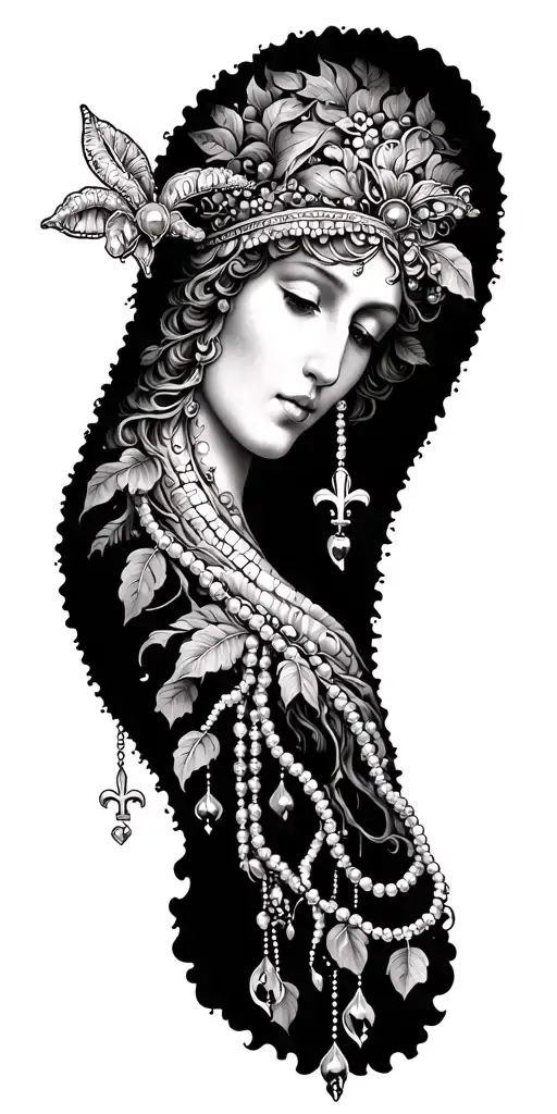 Louisiana mardi gras beads saints tree growing tattoo design idea