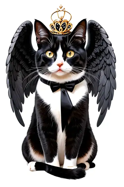 tuxedo cat fantasy goddess angel tattoo design idea