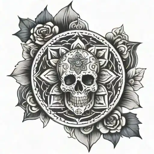 mandala, skull, flower, geometry tattoo design idea