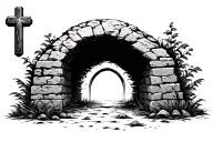 cross and empty tomb stone in one tattoo design idea