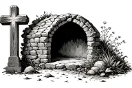 cross and empty tomb stone in one tattoo design idea