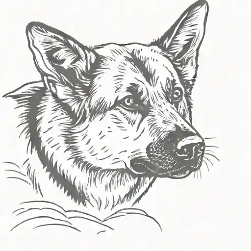 a german shepherd dog laying in the sand tattoo design idea