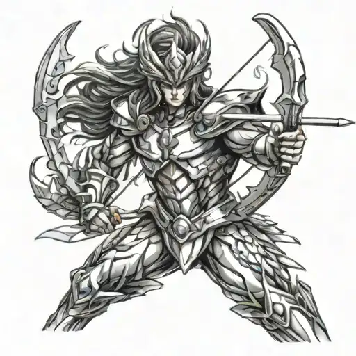 Saint seiya sagitarrius EMPTY armor fore arm tattoo holding bow and arrow tattoo design idea