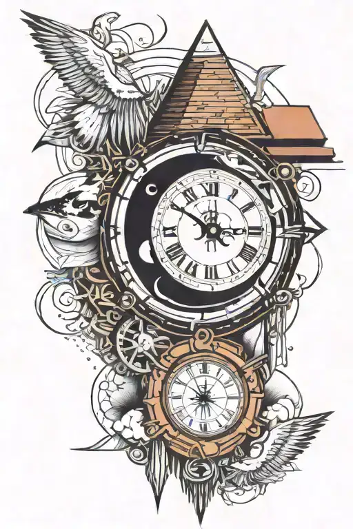  a clock, the pyramids, yin yang and an outline of the state of arkansas  tattoo design idea