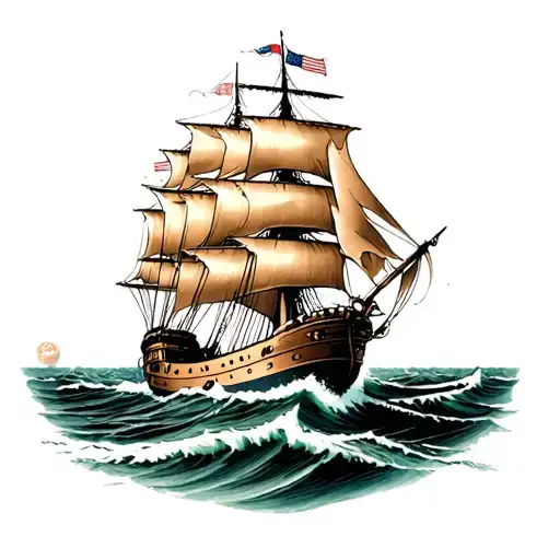 clipper ship in stormy seas tattoo design idea