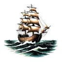 clipper ship in stormy seas tattoo design idea