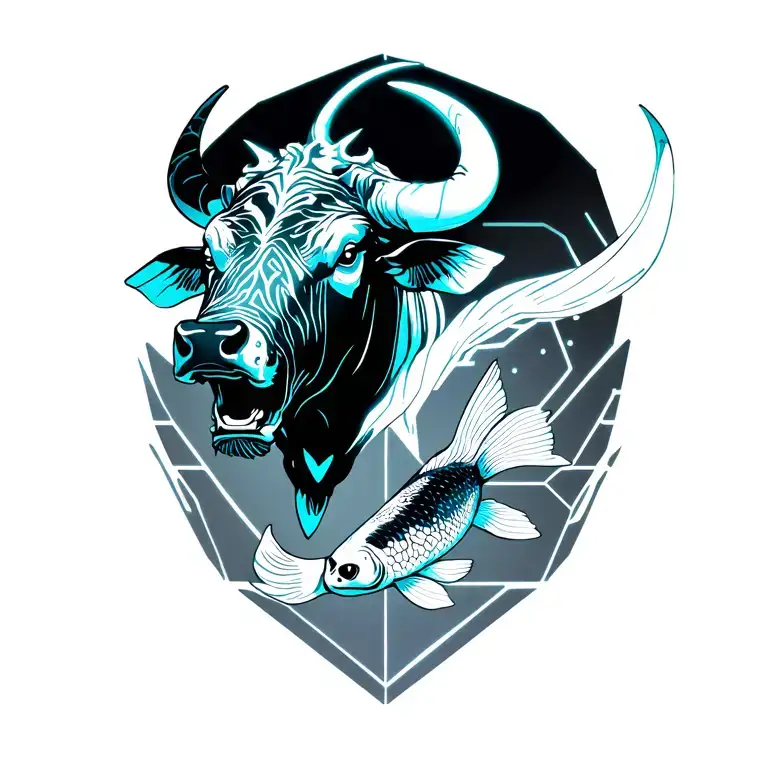 bull with koi fish  tattoo design idea
