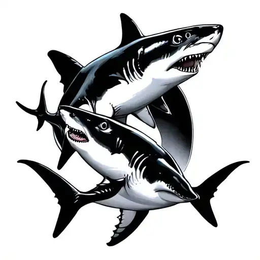 hammerhead shark and lemon shark surrounded tattoo design idea