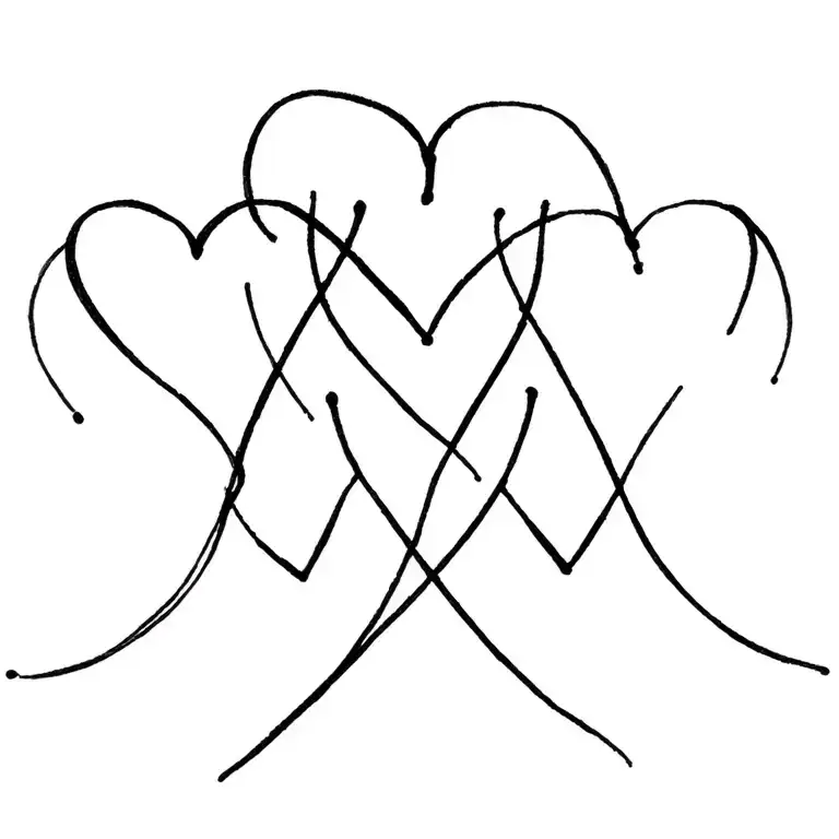 four hearts connected with three initials line tattoo tattoo design idea