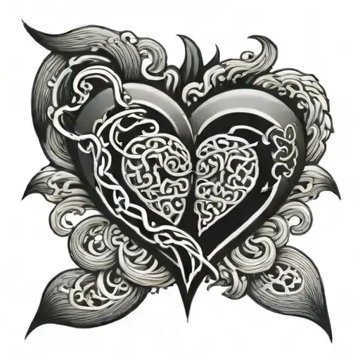 twin flames heart intertwined tattoo design idea