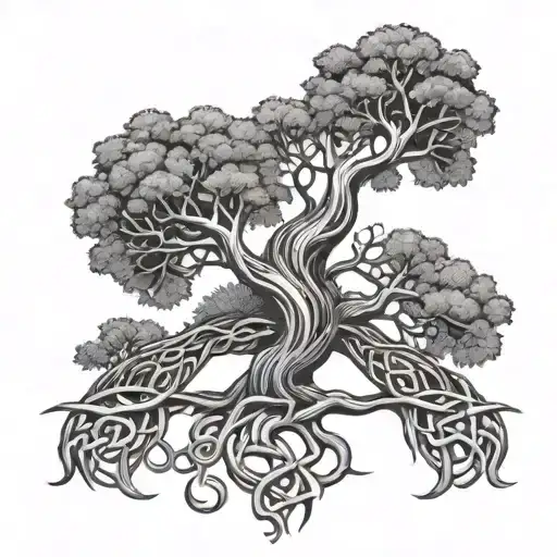 Celtic tree of life with roots that look partially organic but are also in very loose Celtic knots tattoo design idea