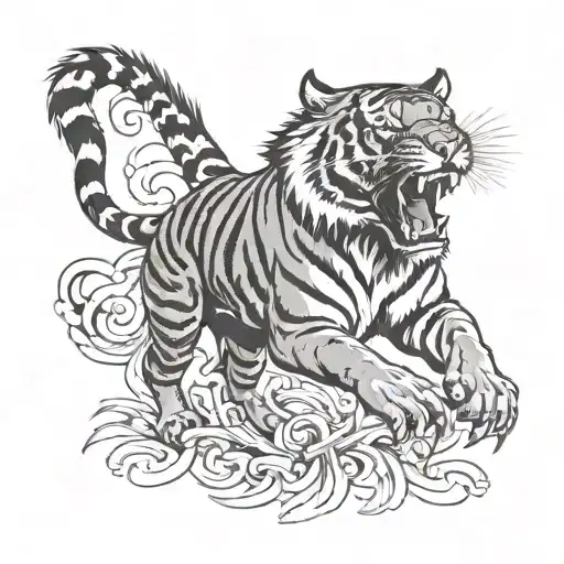crawling tiger roaring and a black crow tattoo design idea