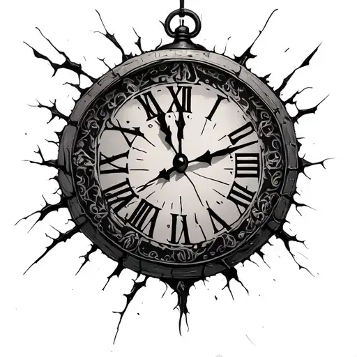 "Eccesiastics 3" broken clock face tattoo design idea