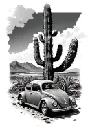 Cardin cactus, river, ocean, beach, mountains, VW bug race car tattoo design idea