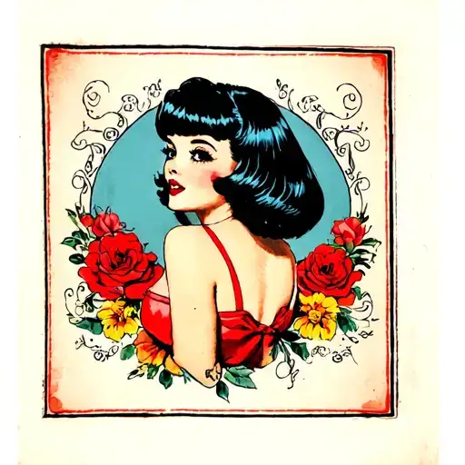pinup girl with short black bob tattoo design idea