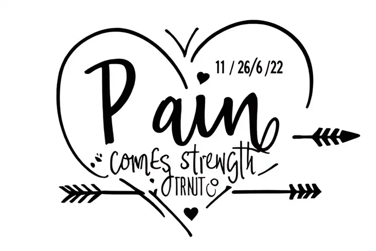 11/26/22 in roman numerals for mom tribute add heart with arrow in, and the words with pain comes strength  tattoo design idea