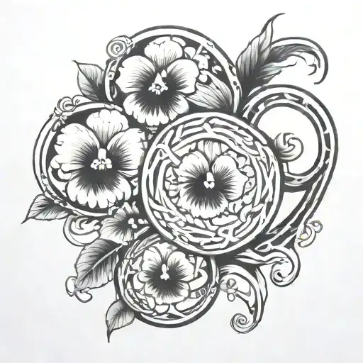 tattoo that symbolizes family with the figure 8. use things such as pansies, a lock and a circle. make it look cool tattoo design idea