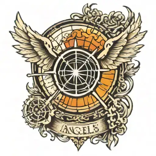 angels sun rays spider web headstone tattoo design idea