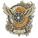 angels sun rays spider web headstone tattoo design idea