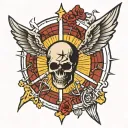 angels sun rays spider web headstone tattoo design idea