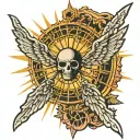 angels sun rays spider web headstone tattoo design idea