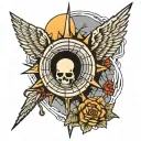 angels sun rays spider web headstone tattoo design idea