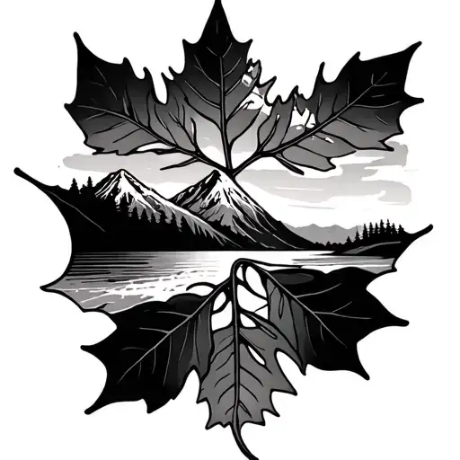 Aspen leave with mountain and beach theme inside tattoo design idea