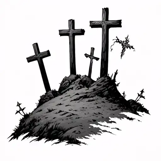 3 Crosses On A Hill tattoo design idea