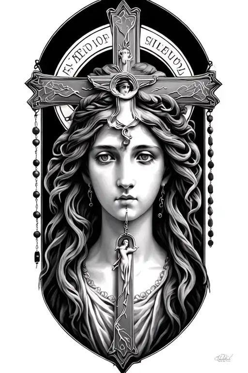 "Jullia of the Cross" rosary tattoo design idea