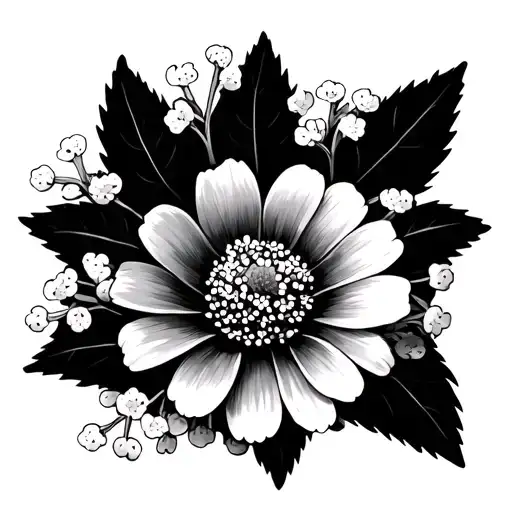 forget me not flower with babys breath around it symmetrical  tattoo design idea