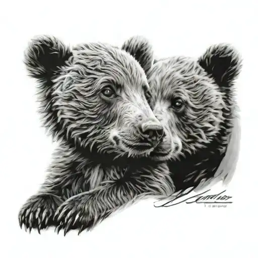 two bear cubs face only tattoo design idea