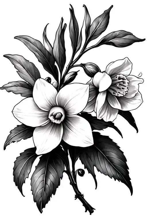 pomegranate and narcissus flower tattoo design idea