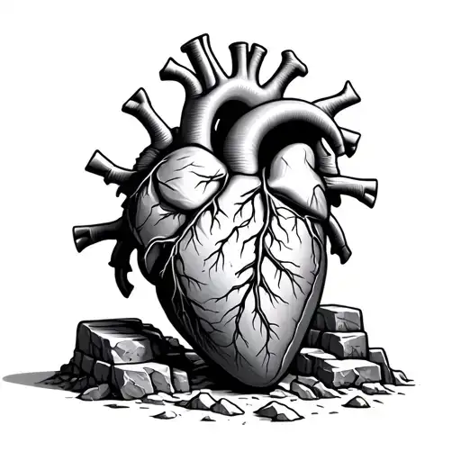 tattoo image of an Anatomically correct heart with the lower half covered in stone that is being chiseled away  tattoo design idea