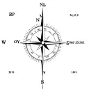 arial view of , a 3d compass star on the side, Latitude line 39.1°N, Longitude 84.512020°W, and my birth date 08/16/1961 tattoo design idea