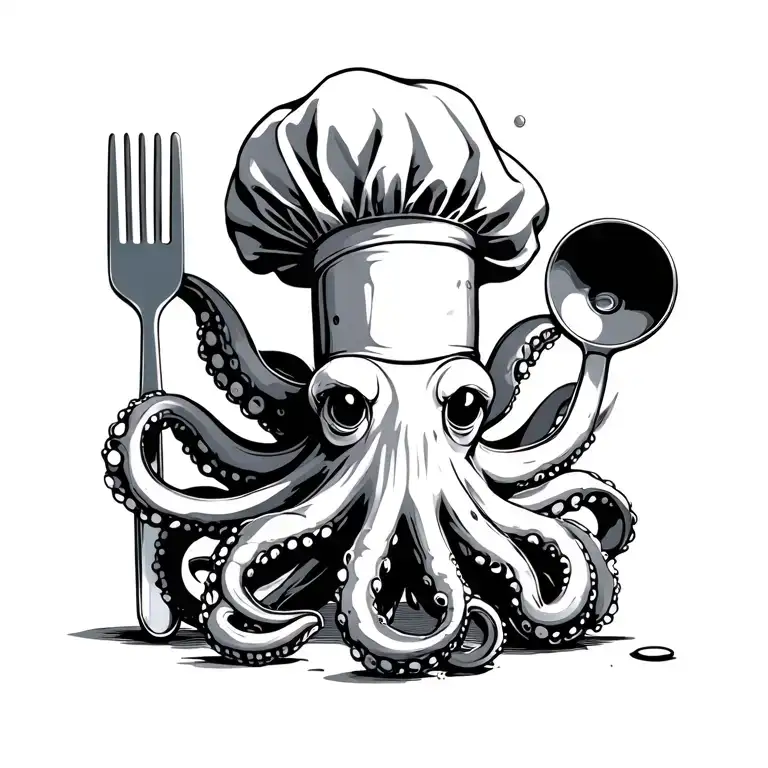 octopus chef cooking utensils tattoo design idea