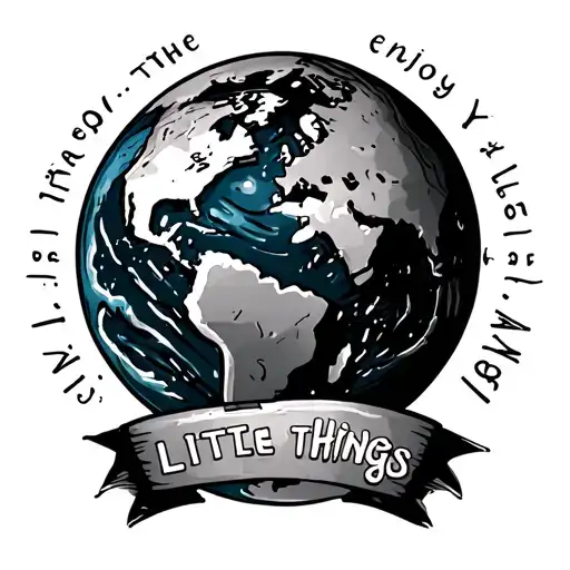 generate me a tattoo with the earth in the center and outside it says "enjoy the little things" around the earth tattoo design idea