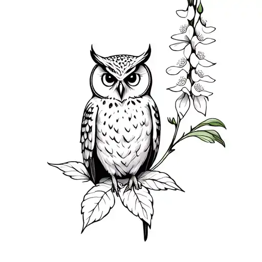 owl sitting on a snapdragon flower tattoo design idea