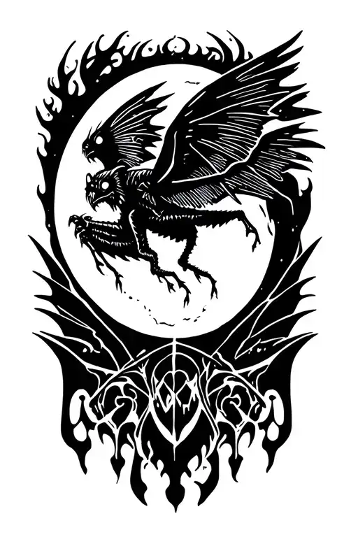 mothman flying by the moon tattoo design idea