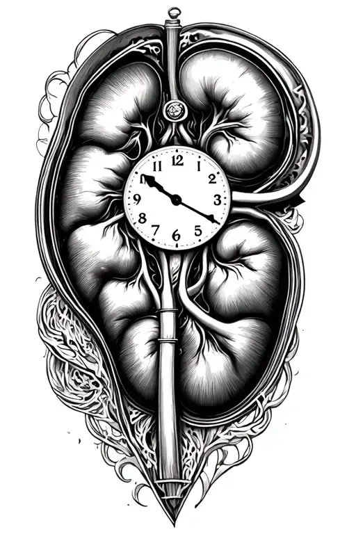 clock with a kidney inside tattoo design idea